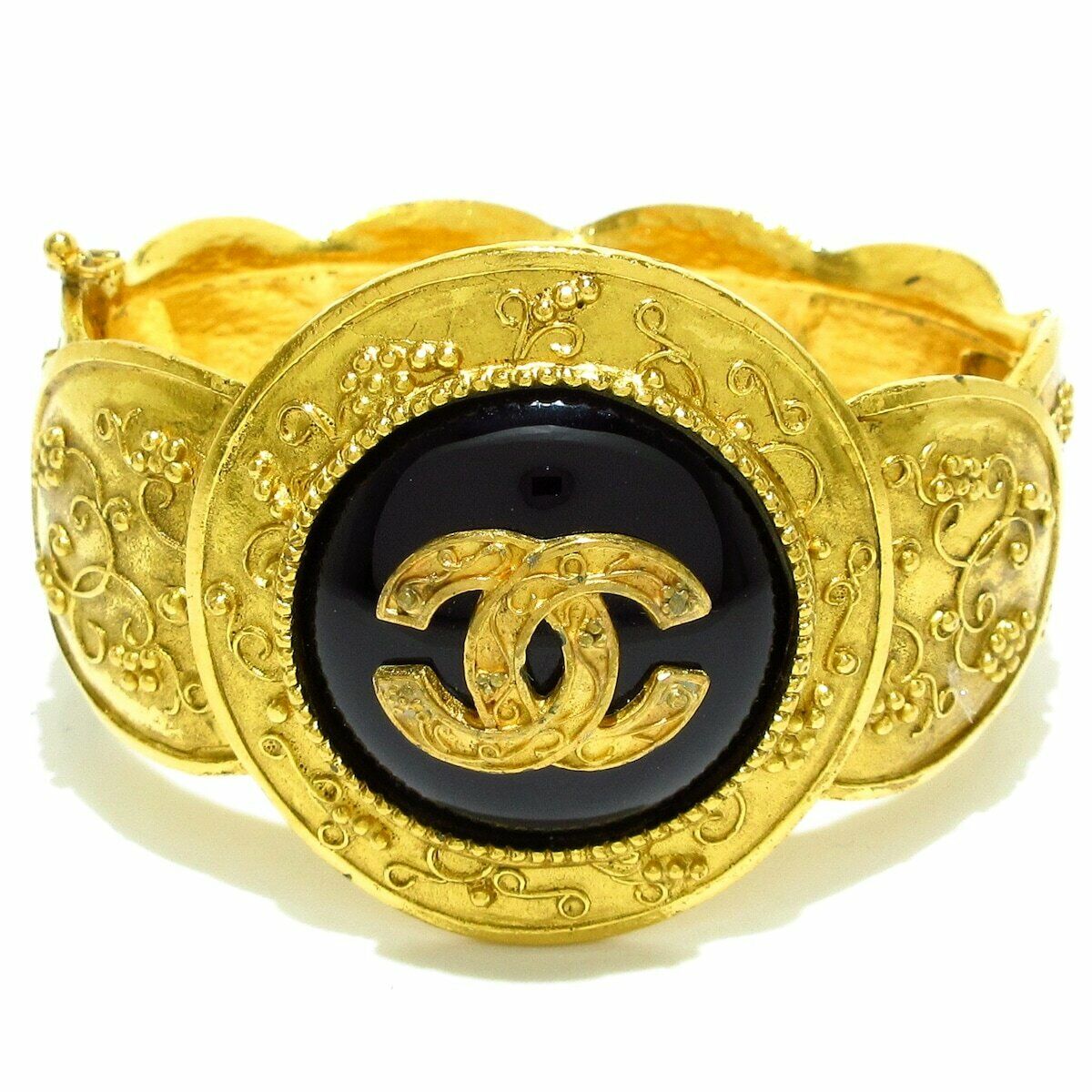 CHANEL Gold Black Enamel Bangle