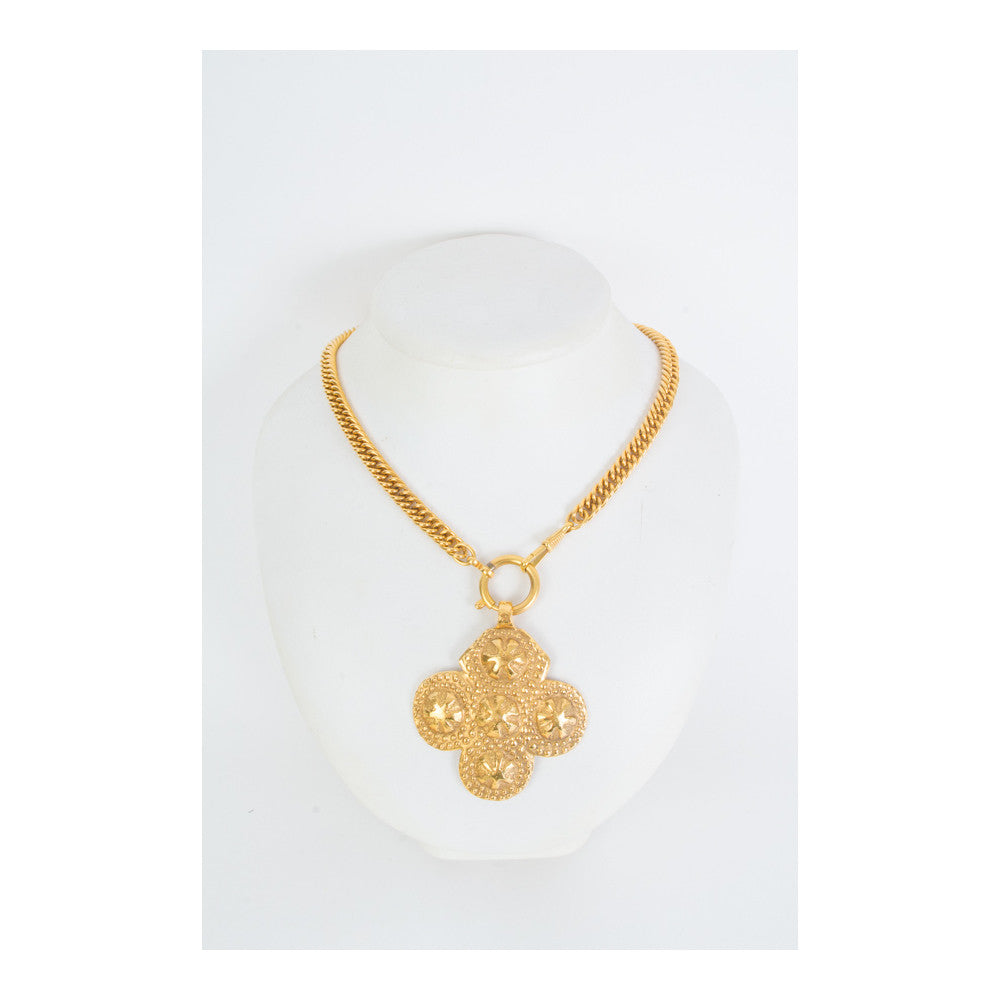 Chanel Gold Tone Clover Motif Necklace