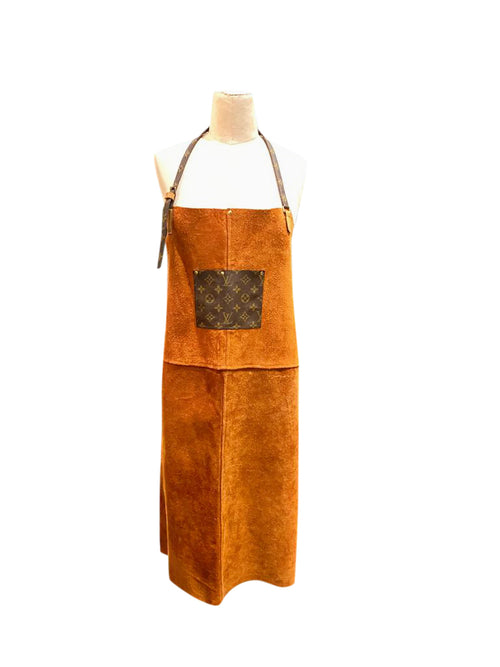 Custom Suede Apron with Louis Vuitton Accents - aptiques by Authentic PreOwned