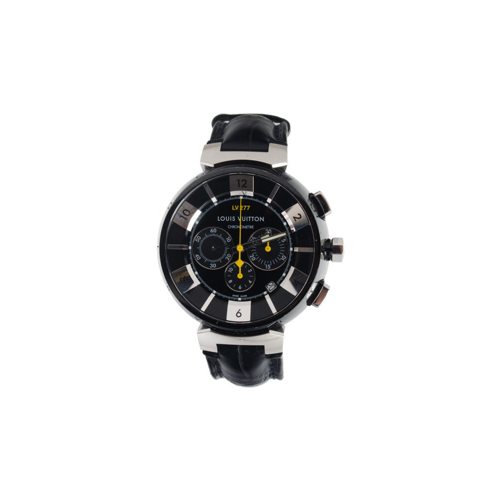 A Louis Vuitton LV 277 Chronometer Gents watch. Black leather