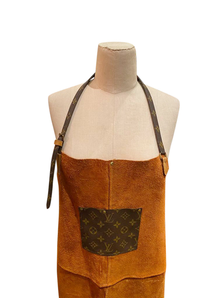 Custom Suede Apron with Louis Vuitton Accents - aptiques by Authentic PreOwned